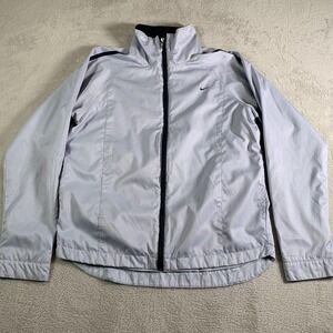 VTG Nike Jacket Womens Medium Blue Full Zip Track Windbreaker Swoosh Running